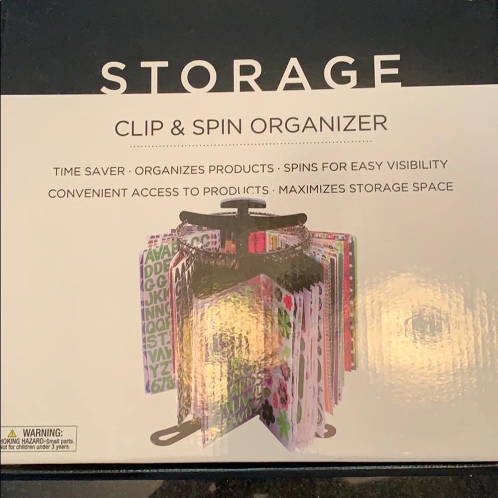 Storage clip and spin organizer